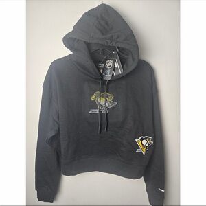 Pro Standard Womens Pittsburgh Penguins Rhinestone Cropped Hoodie Small